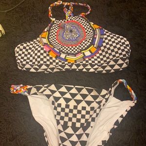 High neck, colorful checkered bikini